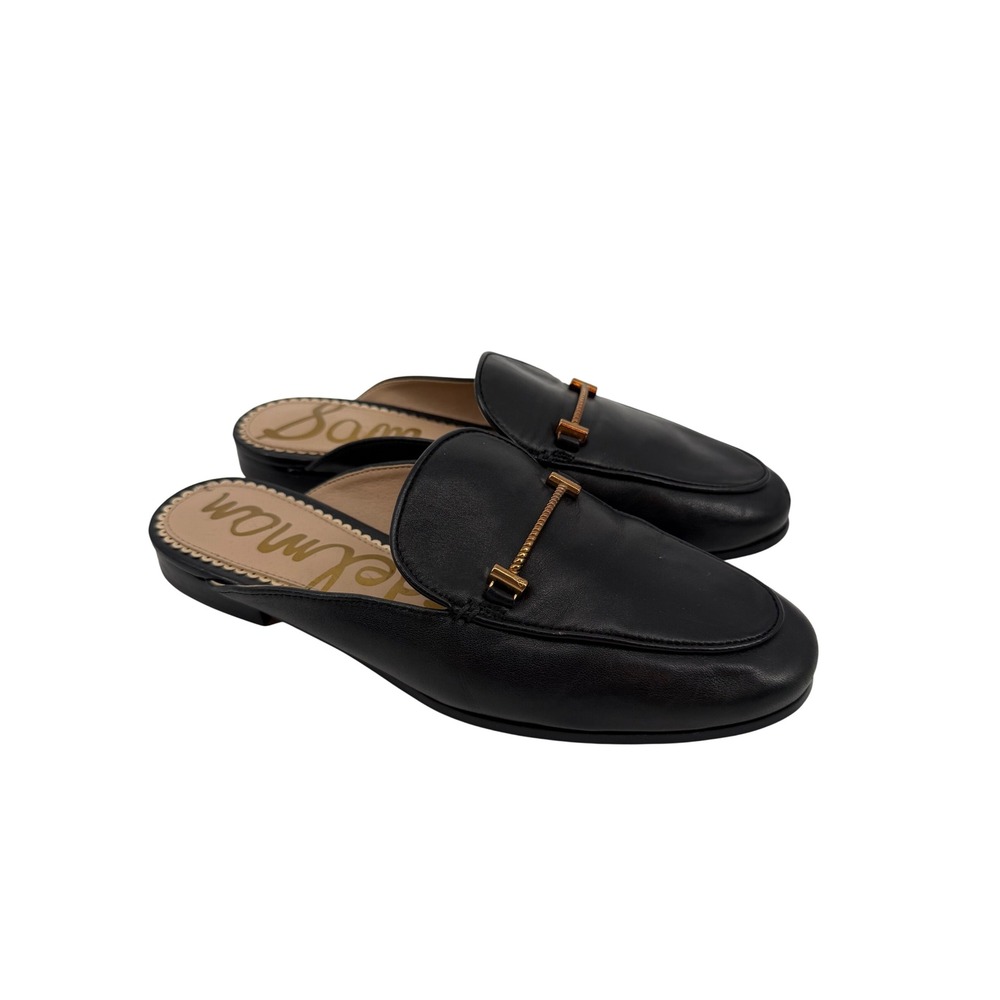 Sam Edelman Laurna Mule Loafer Women 6 Black Gold Bit Leather Slip On Flat
